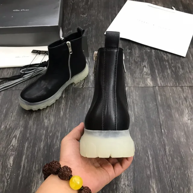 Black Transparent Leather Upper Side Metal Zipper Ankle Boots 3
