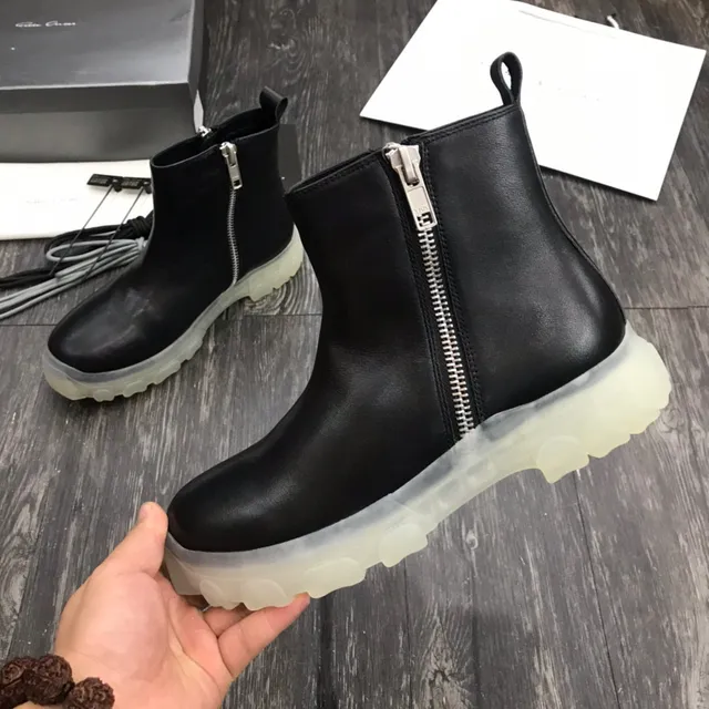 Black Transparent Leather Upper Side Metal Zipper Ankle Boots 4