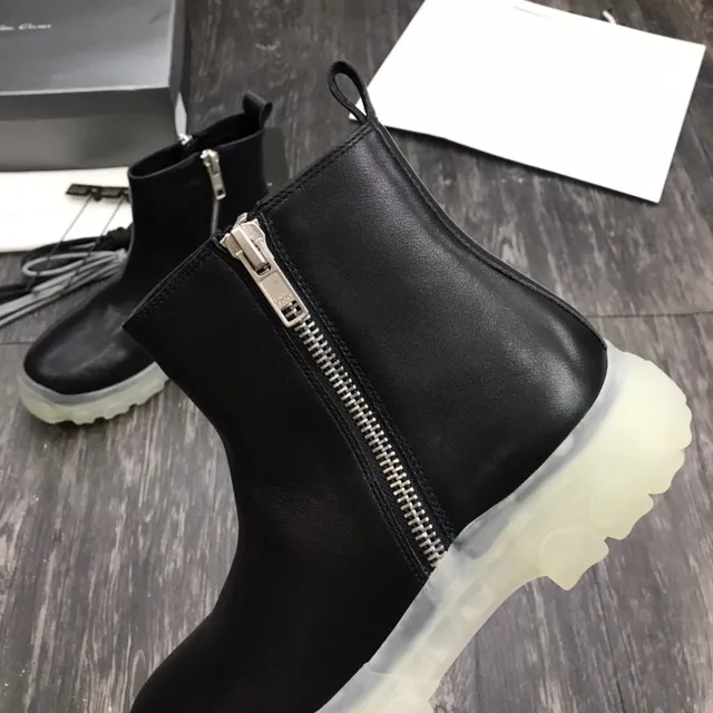 Black Transparent Leather Upper Side Metal Zipper Ankle Boots 5