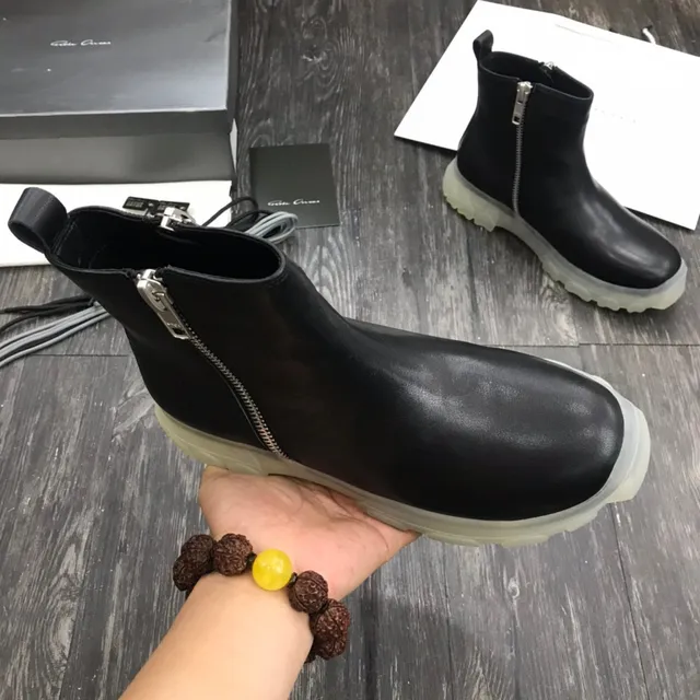 Black Transparent Leather Upper Side Metal Zipper Ankle Boots 8