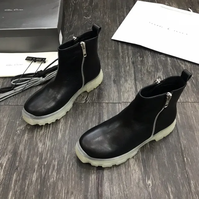 Black Transparent Leather Upper Side Metal Zipper Ankle Boots 9
