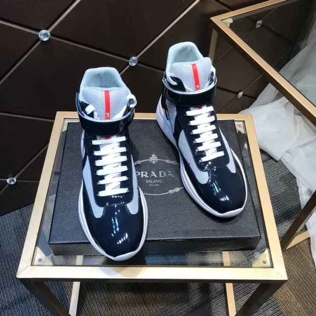 Black White High-Top Patent Leather And Mesh Sneakers 7