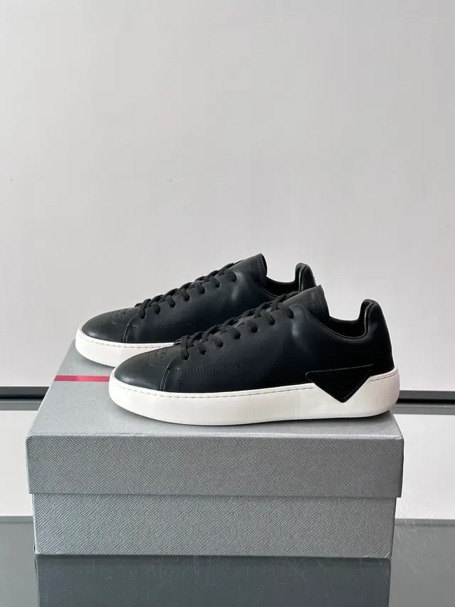 Black White Leather Upper Chunky Sole Sneakers 5