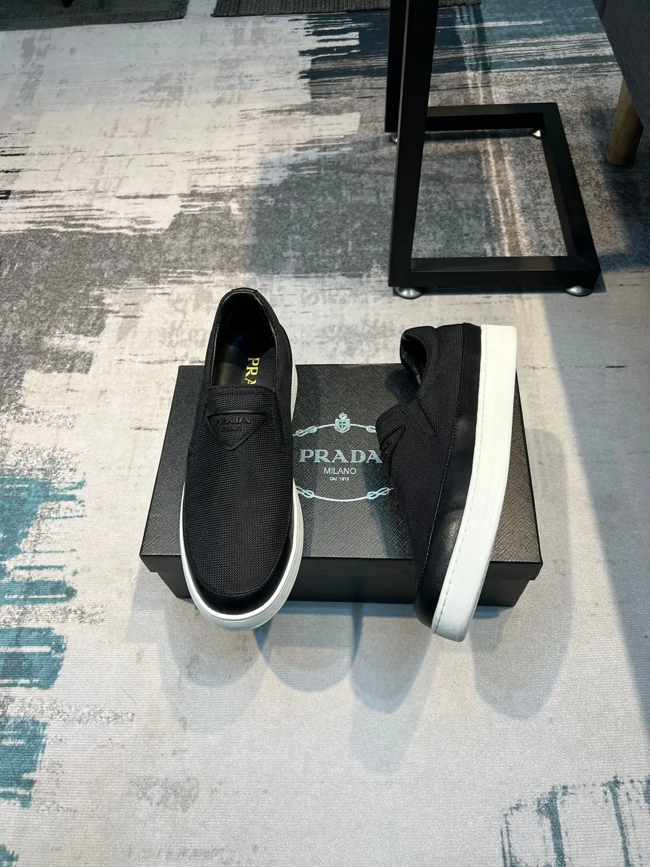 Black White Mesh Upper Slip-On Construction Loafer 4