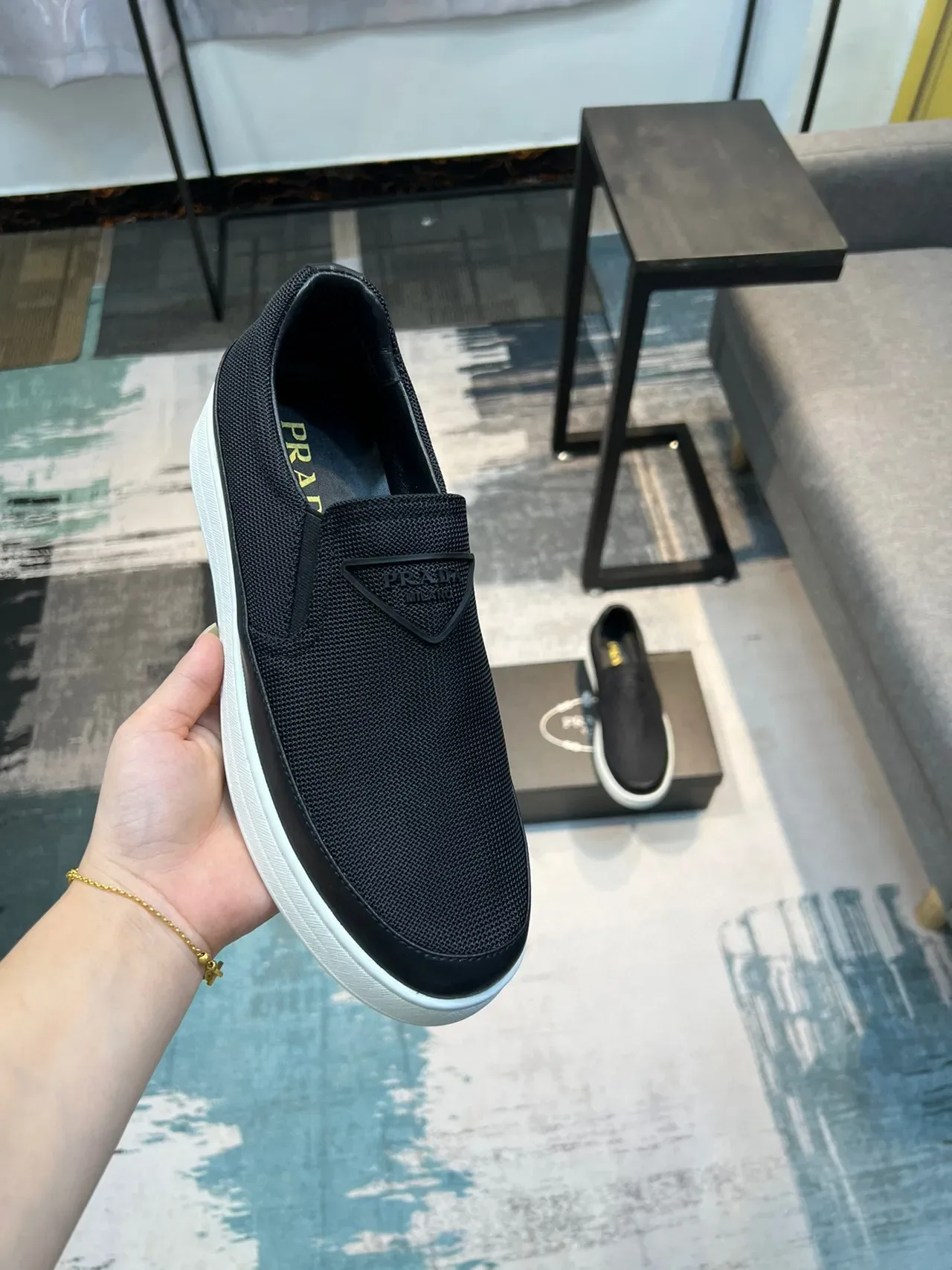 Black White Mesh Upper Slip-On Construction Loafer 6