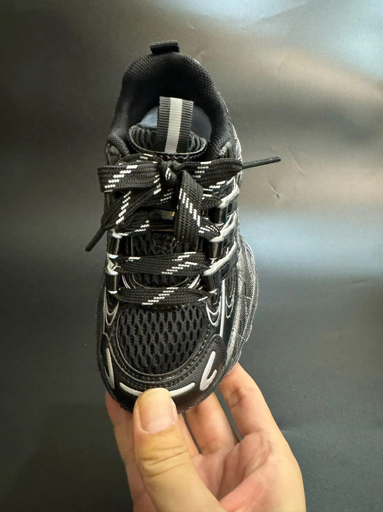 Black White Platform Sole Layered Synthetic Cage Overlays Chunky Sneakers 8