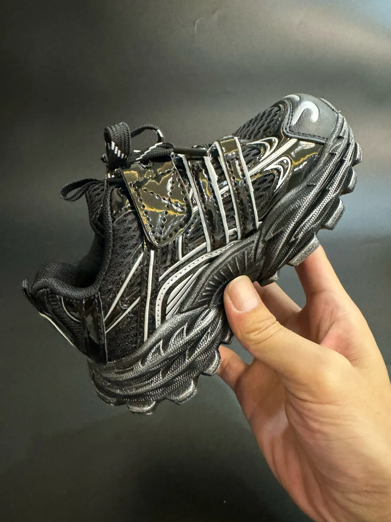 Black White Platform Sole Layered Synthetic Cage Overlays Chunky Sneakers 10