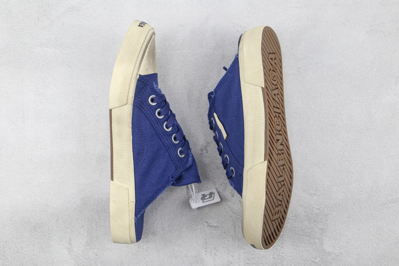 Blue Beige Lace-Up Front Open-Back Mule Canvas Shoes 2