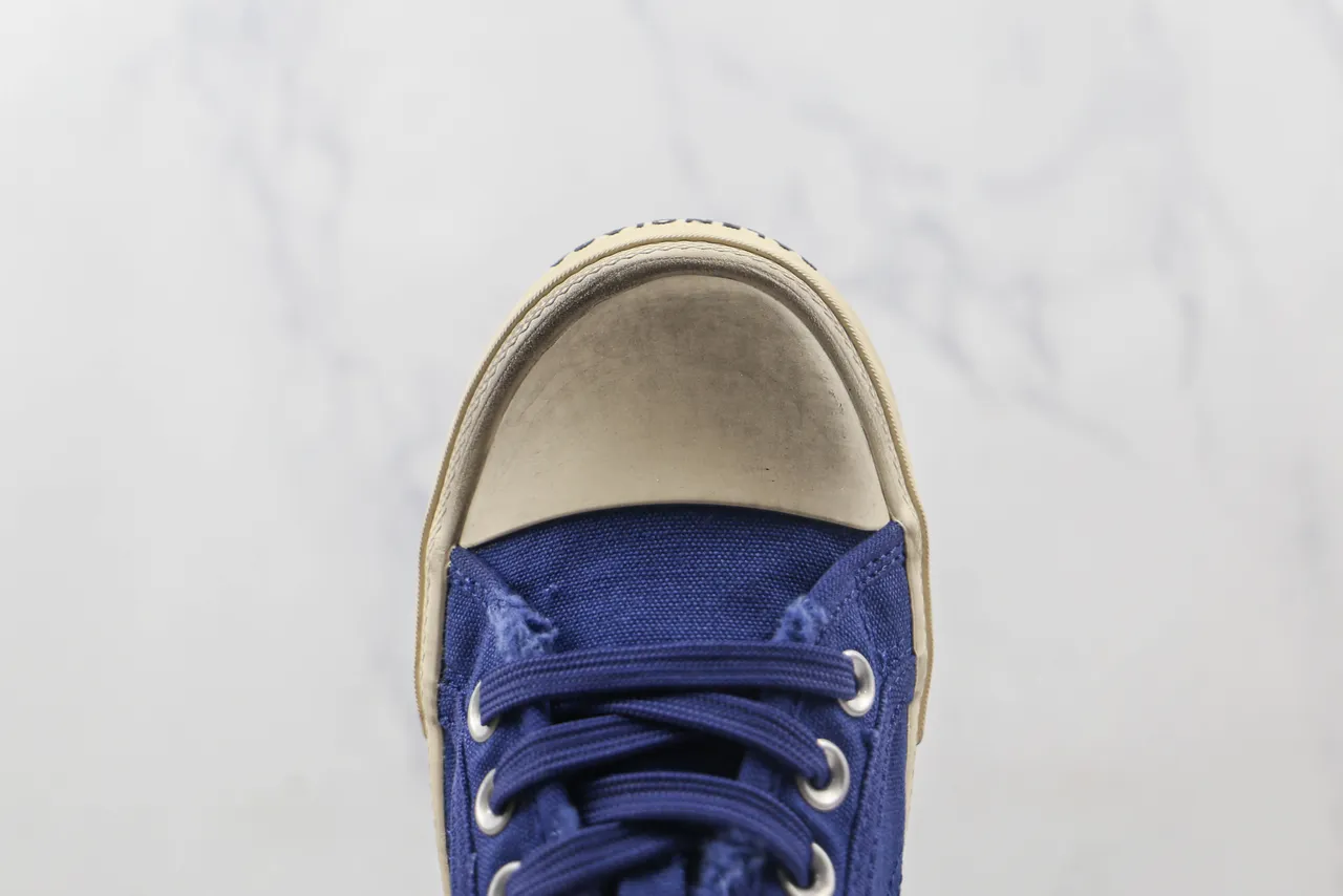 Blue Beige Lace-Up Front Open-Back Mule Canvas Shoes 6