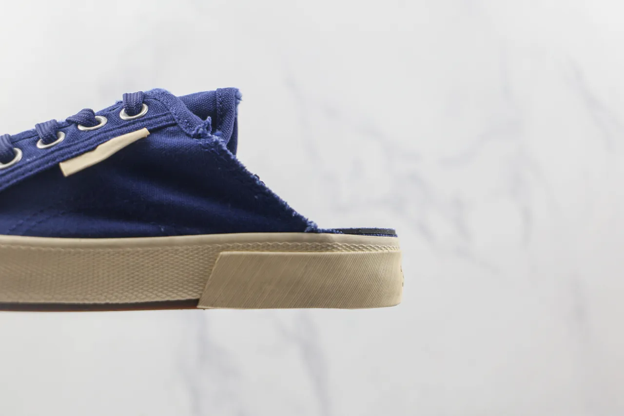 Blue Beige Lace-Up Front Open-Back Mule Canvas Shoes 7