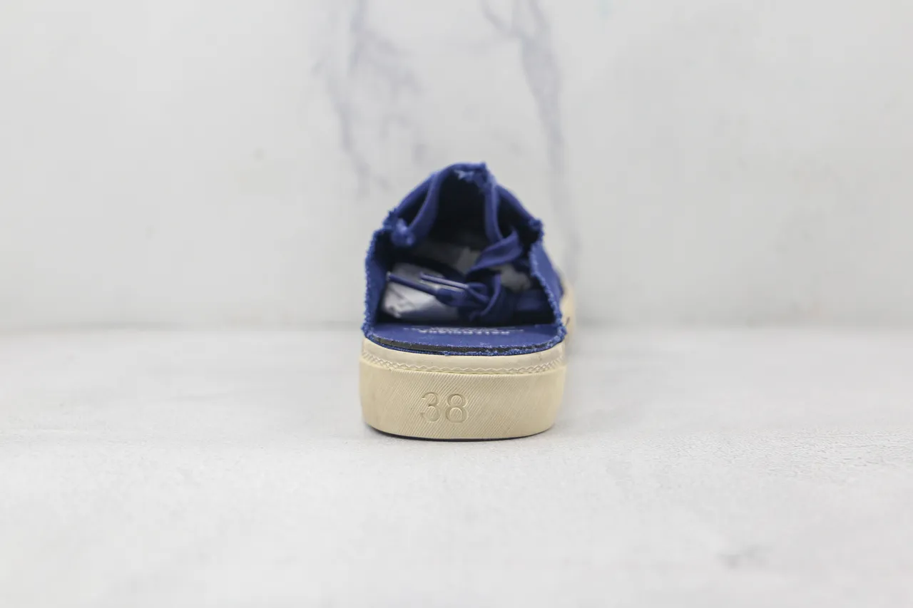 Blue Beige Lace-Up Front Open-Back Mule Canvas Shoes 9