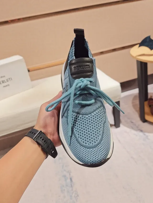 Blue Black Knit Mesh Upper Chunky Sculpted Midsole Sneakers 5