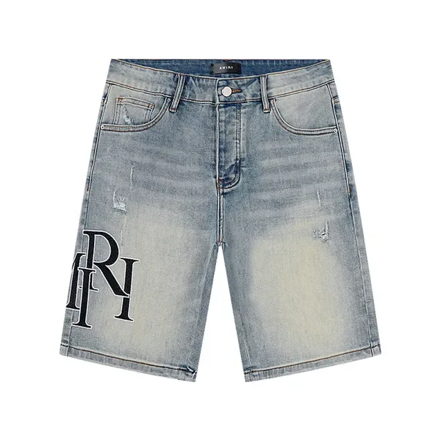 Blue Black Light-Wash Distressed Denim Mid-Thigh Length Shorts 2