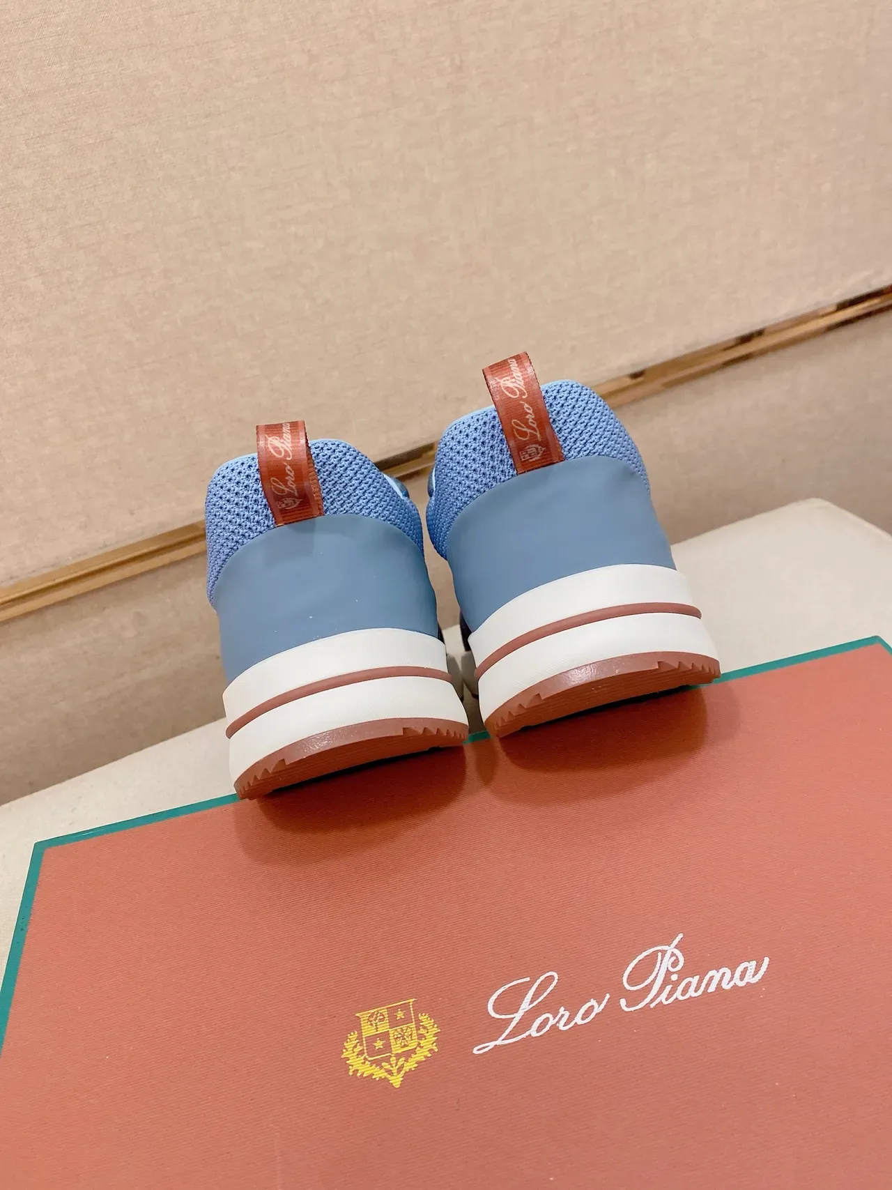 Blue Brown Knit Upper Chunky White Midsole Sneakers 3
