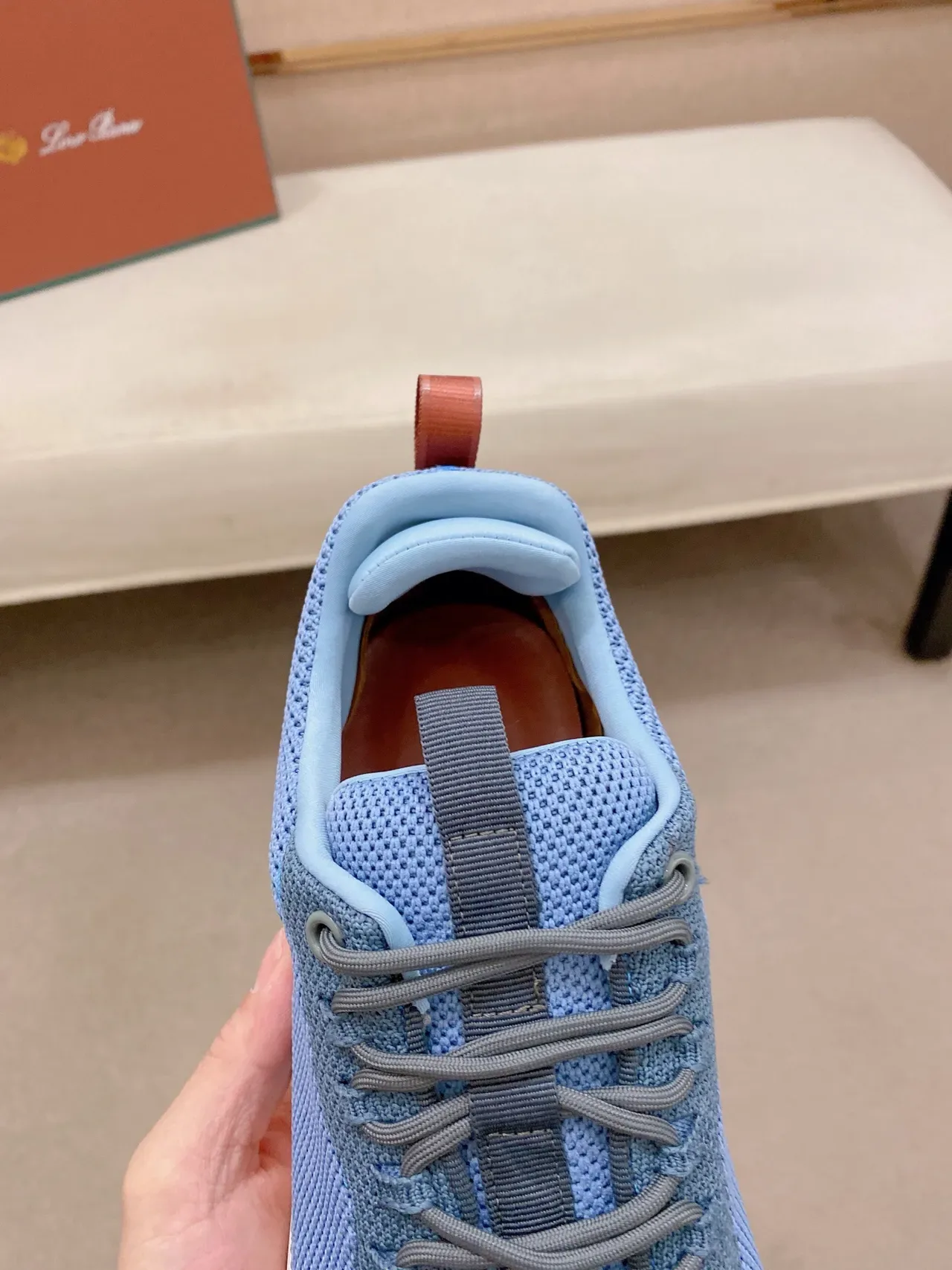 Blue Brown Knit Upper Chunky White Midsole Sneakers 4