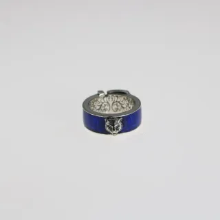 Blue Enamel Fox Motif Adjustable Ring