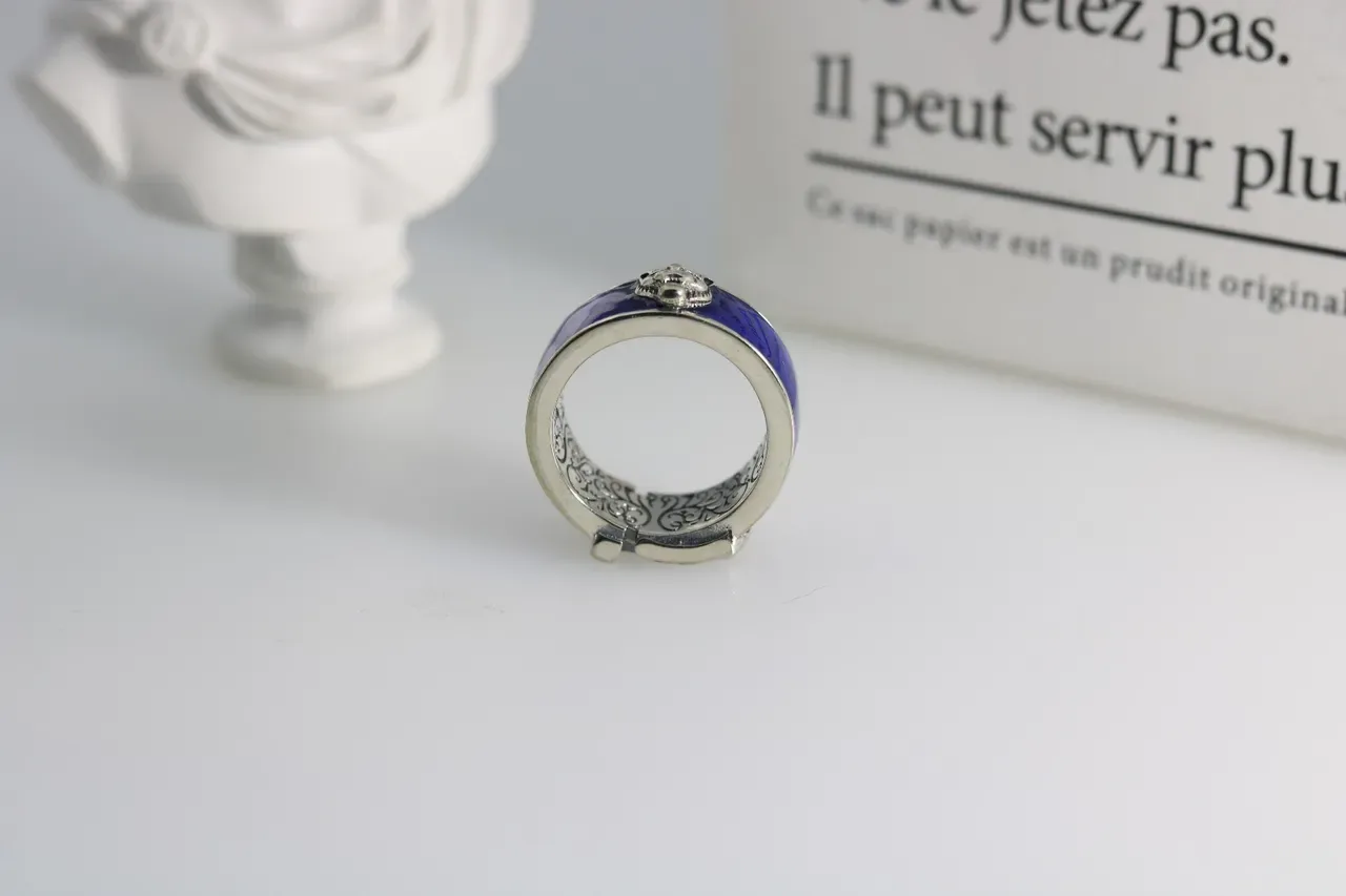 Blue Enamel Fox Motif Adjustable Ring 5
