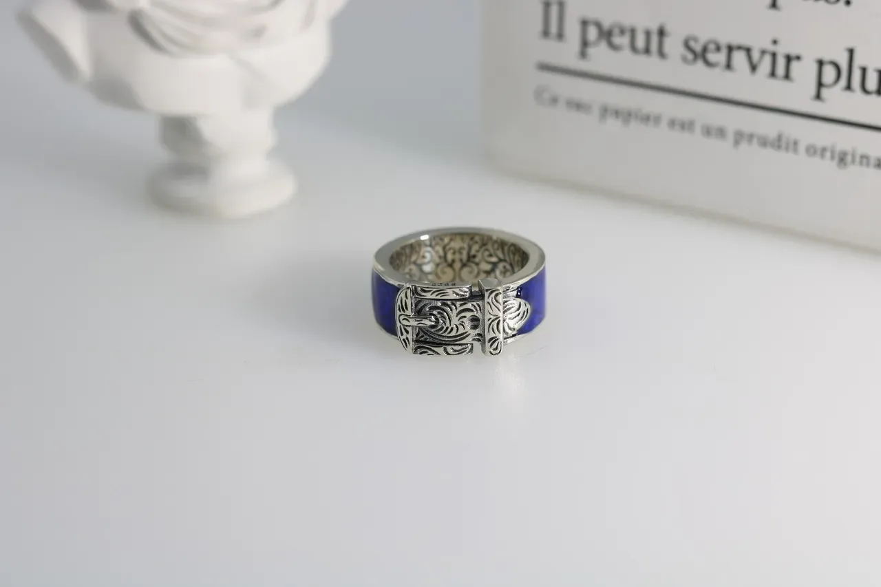 Blue Enamel Fox Motif Adjustable Ring 6