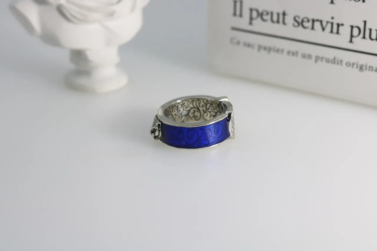 Blue Enamel Fox Motif Adjustable Ring 7