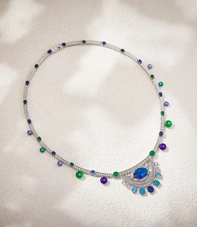 Blue Multicolor Gem-Set Pendant Multi-Stone Cabochon Accents Necklace 5