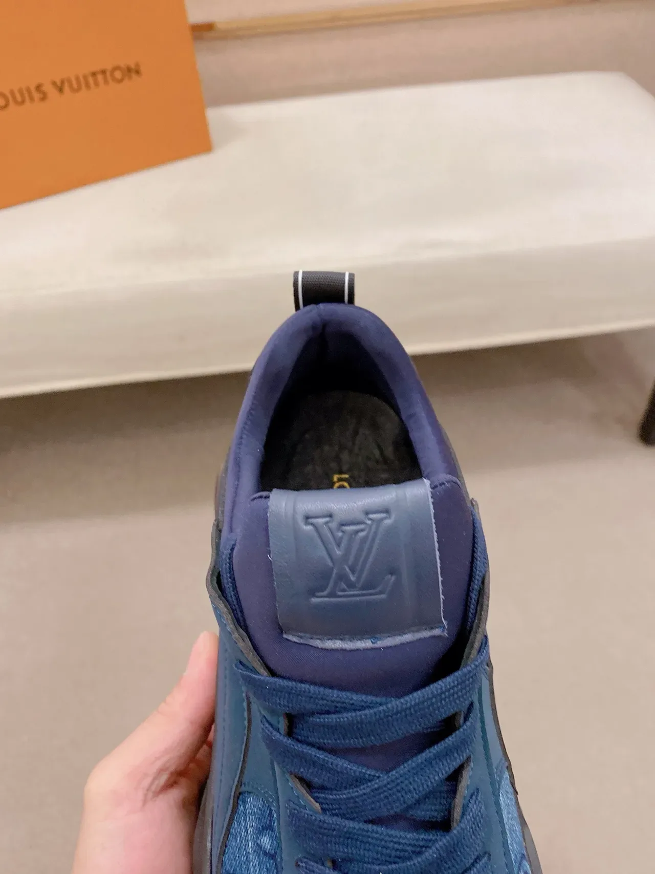 Blue Navy Sole Patterned Textile Upper Chunky Sneakers 4