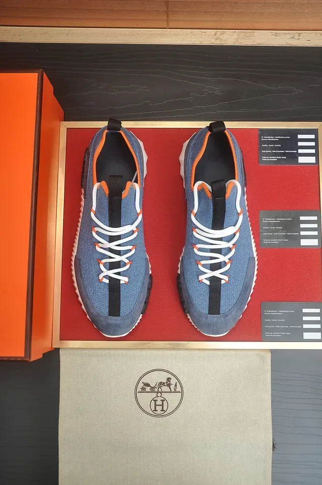 Blue Orange Knit-Suede Hybrid Upper Sculpted Ridged White Midsole Sneakers 5