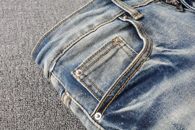 Blue Pink Light-Wash Distressed Patch Repair Detail Jeans 3
