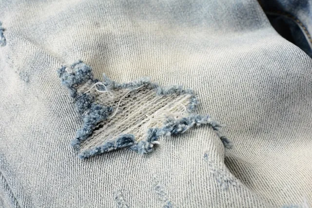 Blue Pink Light-Wash Distressed Patch Repair Detail Jeans 5