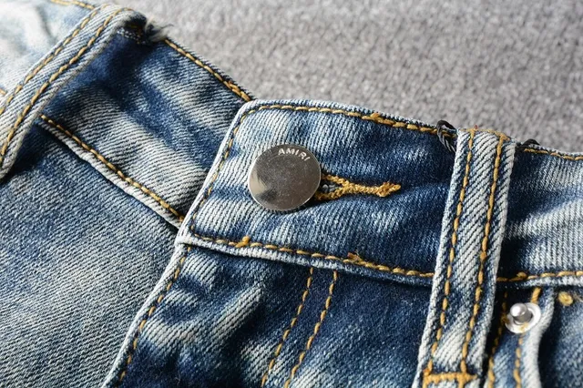 Blue Pink Light-Wash Distressed Patch Repair Detail Jeans 8