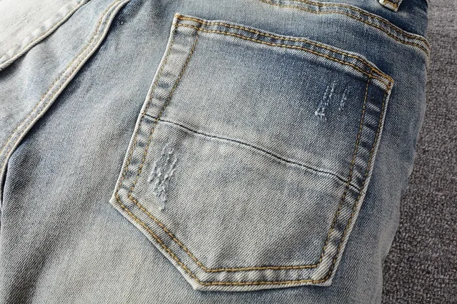 Blue Pink Light-Wash Distressed Patch Repair Detail Jeans 15