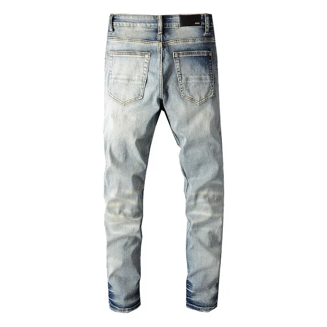 Blue Pink Light-Wash Distressed Patch Repair Detail Jeans 17