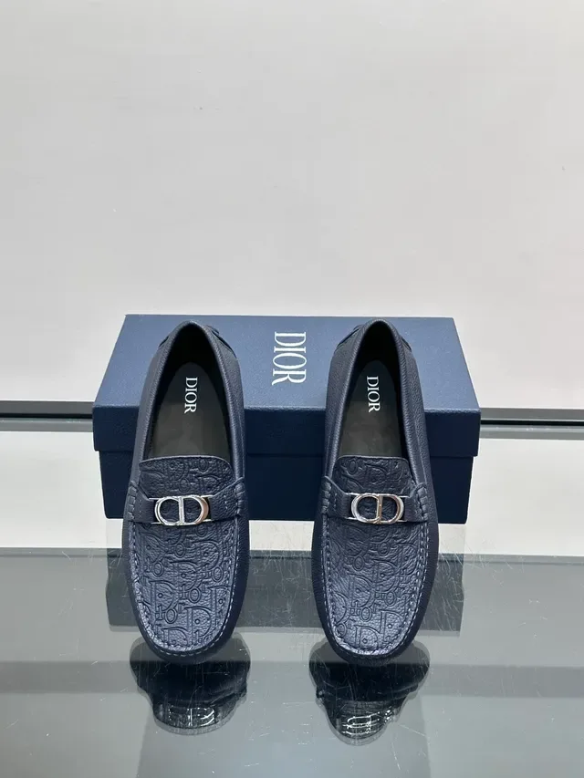 Blue Silver Embossed Monogram Pattern Metal Horsebit-Style Buckle Loafer 4
