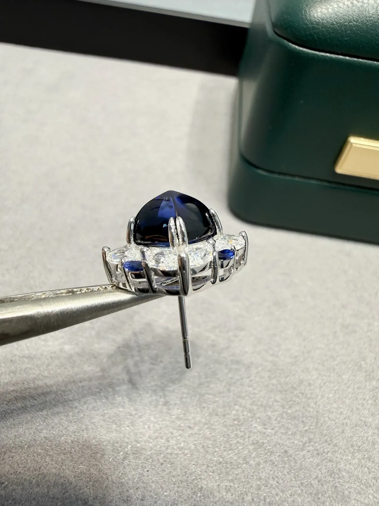 Blue Square-Cut Gem Halo Cluster Stud Earrings 5