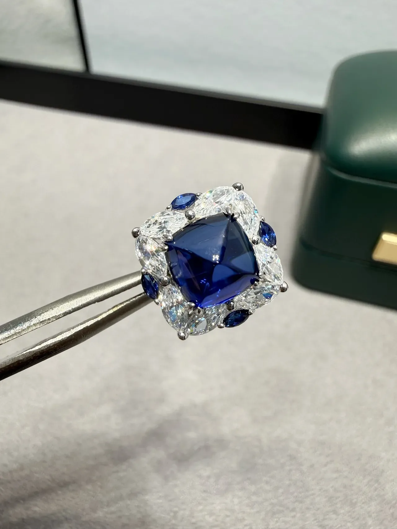 Blue Square-Cut Gem Halo Cluster Stud Earrings 6