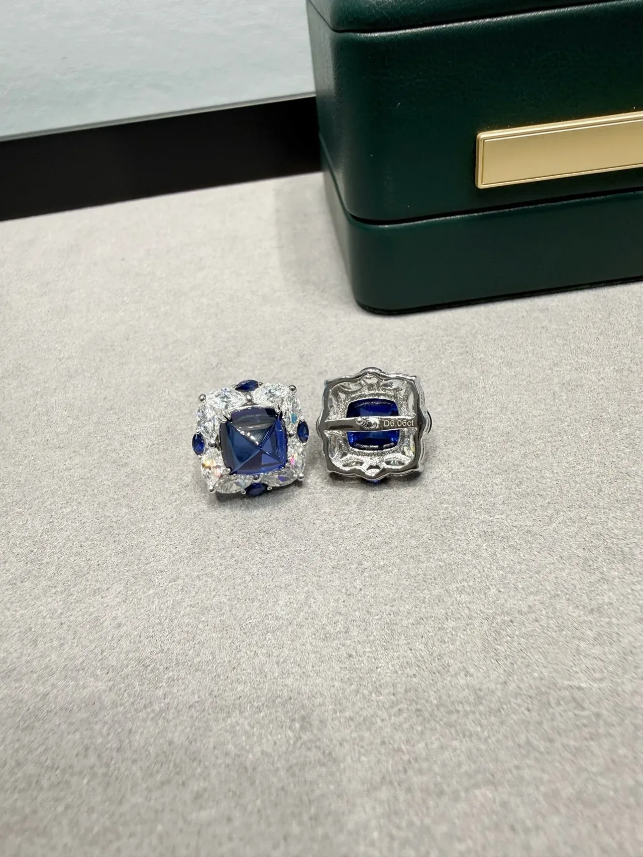 Blue Square-Cut Gem Halo Cluster Stud Earrings 8