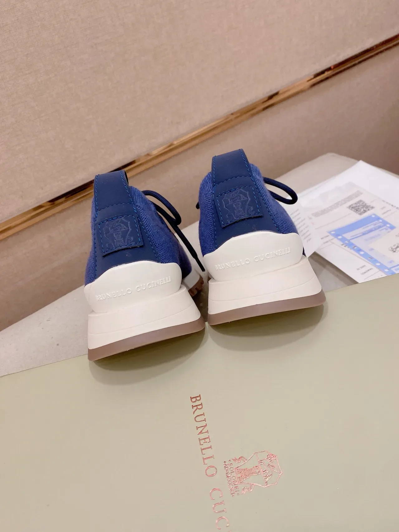 Blue White Knit Upper Sock-Like Collar Sneakers 3