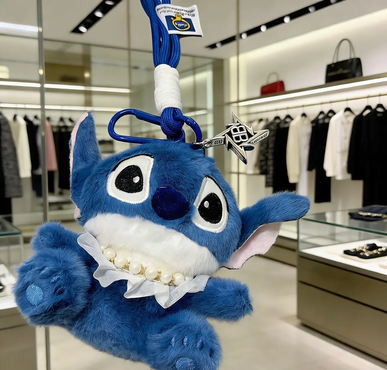 Blue White Plush Character Ruffled Collar Handbag 2