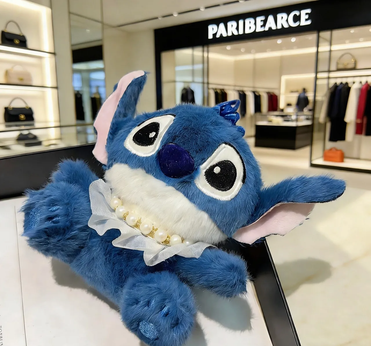 Blue White Plush Character Ruffled Collar Handbag 6