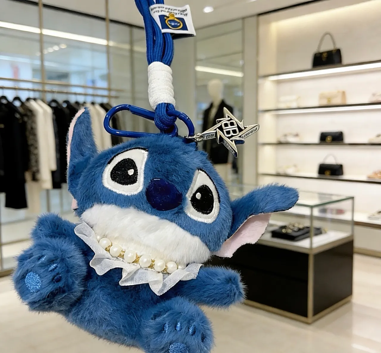 Blue White Plush Character Ruffled Collar Handbag 7