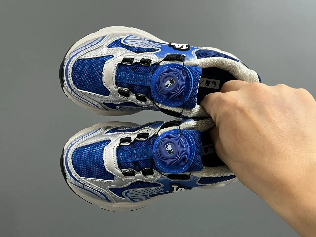 Blue White Sole Laceless Rotary Dial Closure Chunky Sneakers 5