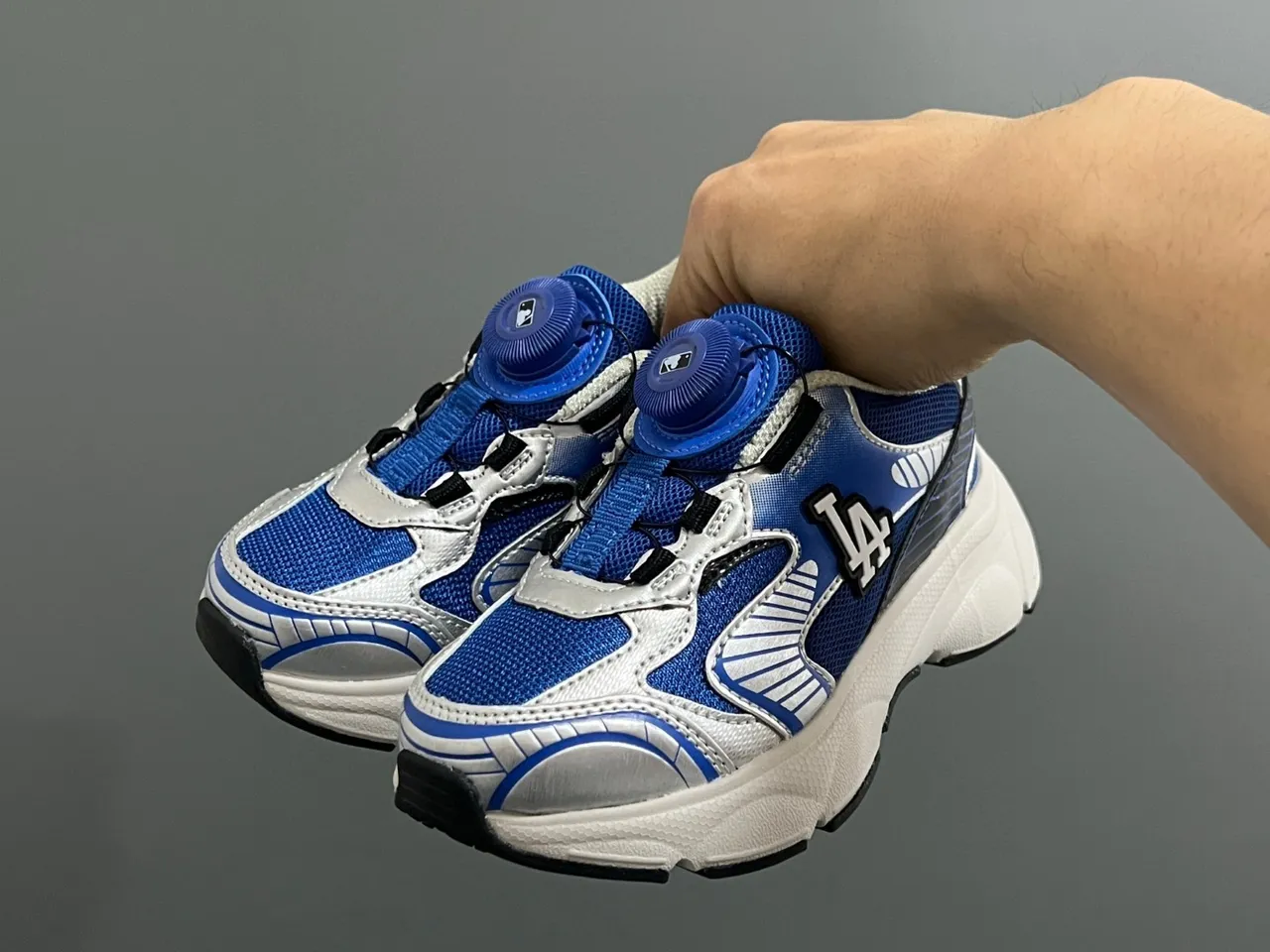 Blue White Sole Laceless Rotary Dial Closure Chunky Sneakers 6