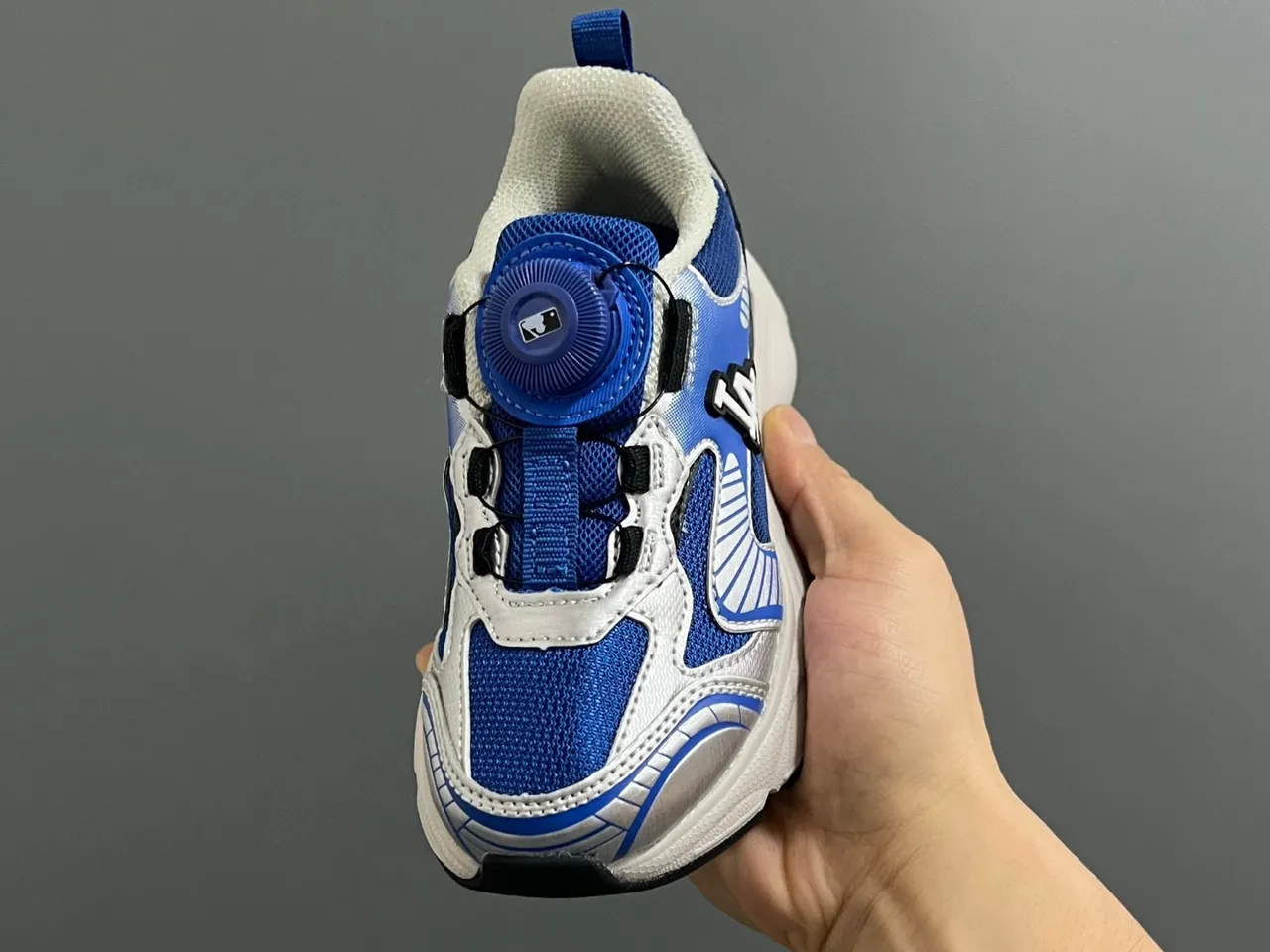 Blue White Sole Laceless Rotary Dial Closure Chunky Sneakers 7