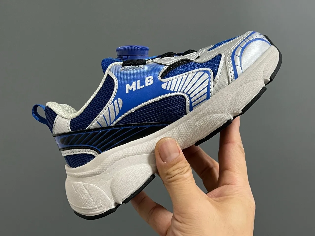 Blue White Sole Laceless Rotary Dial Closure Chunky Sneakers 10
