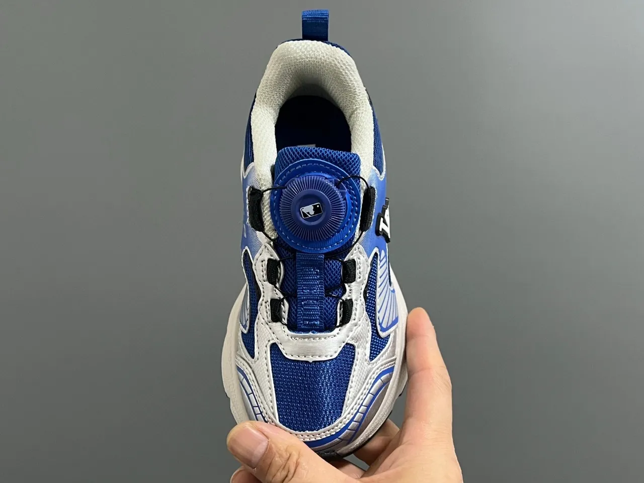Blue White Sole Laceless Rotary Dial Closure Chunky Sneakers 12