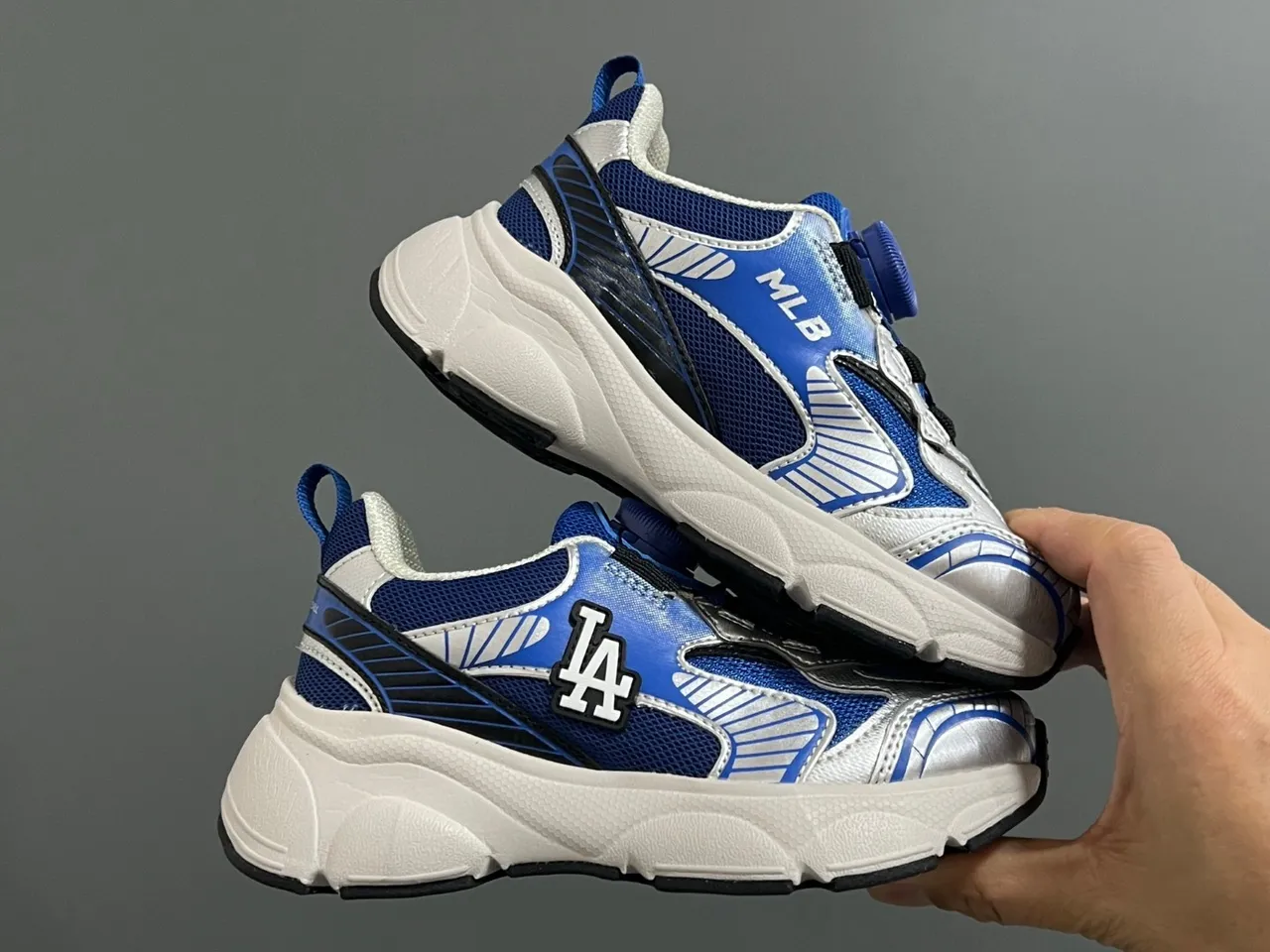 Blue White Sole Laceless Rotary Dial Closure Chunky Sneakers 13