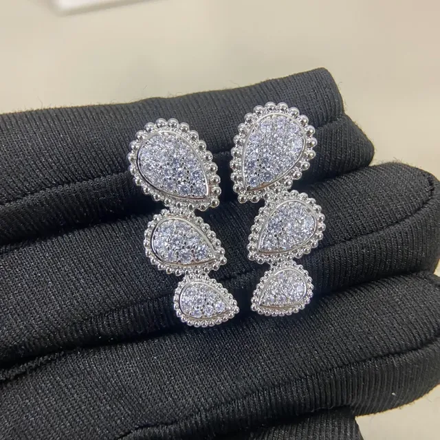 Boucheron Teardrop Pavé Crystal Gold and Silver Earrings 2