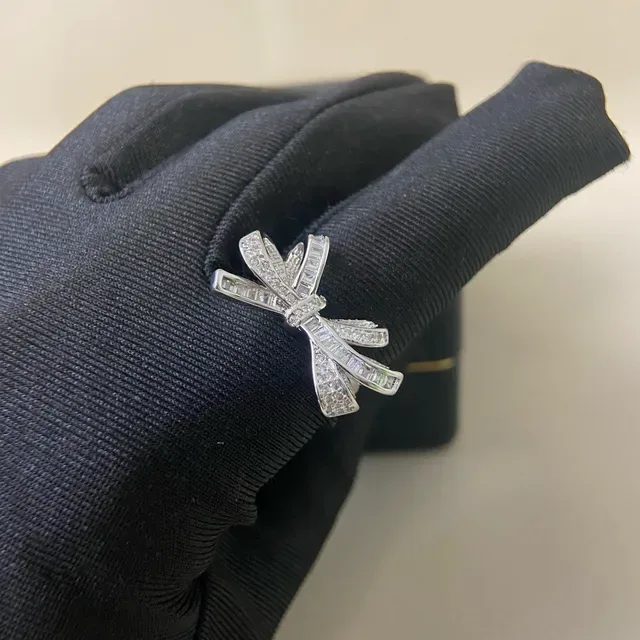 Bow-Shaped Baguette and Pavé Stone Ring 2