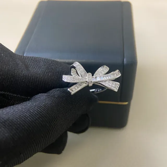 Bow-Shaped Baguette and Pavé Stone Ring 3