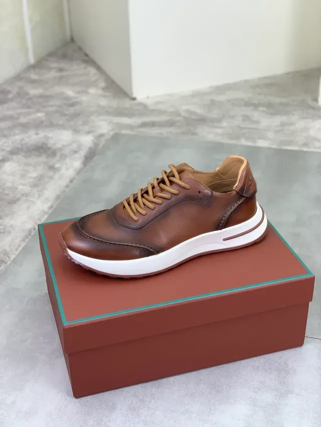 Brown Beige Leather Lace-Up Casual Shoes 4