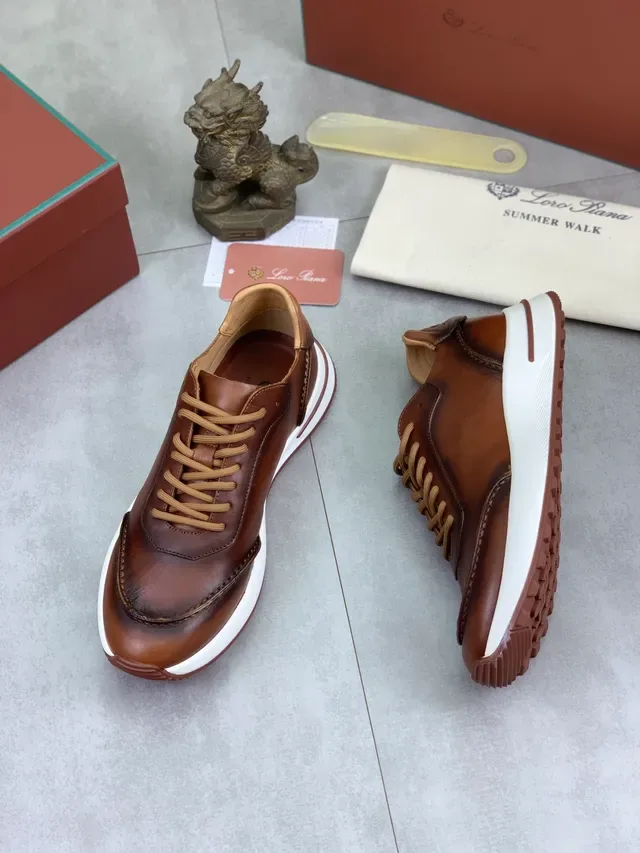 Brown Beige Leather Lace-Up Casual Shoes 5